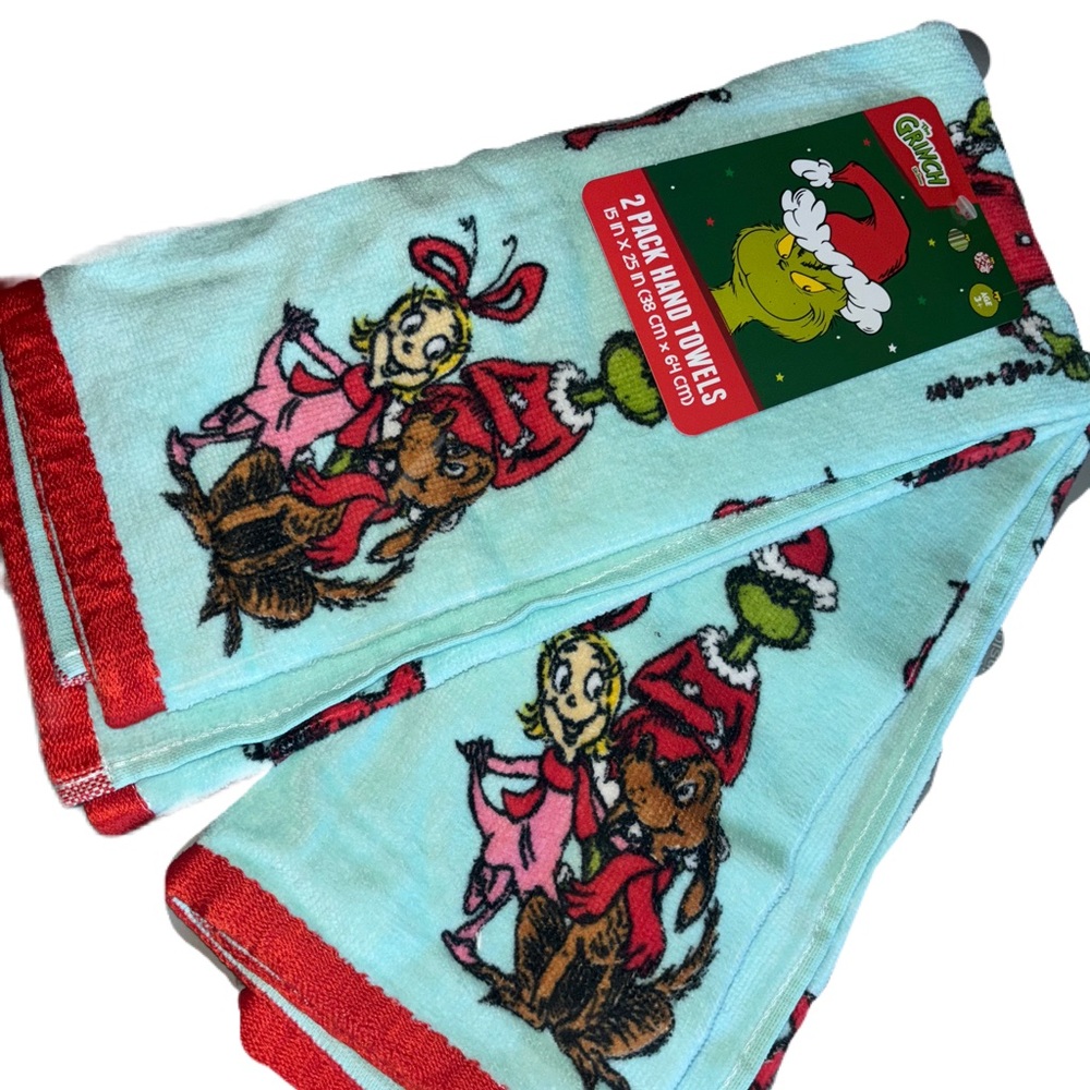 Dr. Seuss Grinch Christmas Holiday Bath Hand Towels Decor